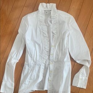 White Ruffled Button-Up Shirt